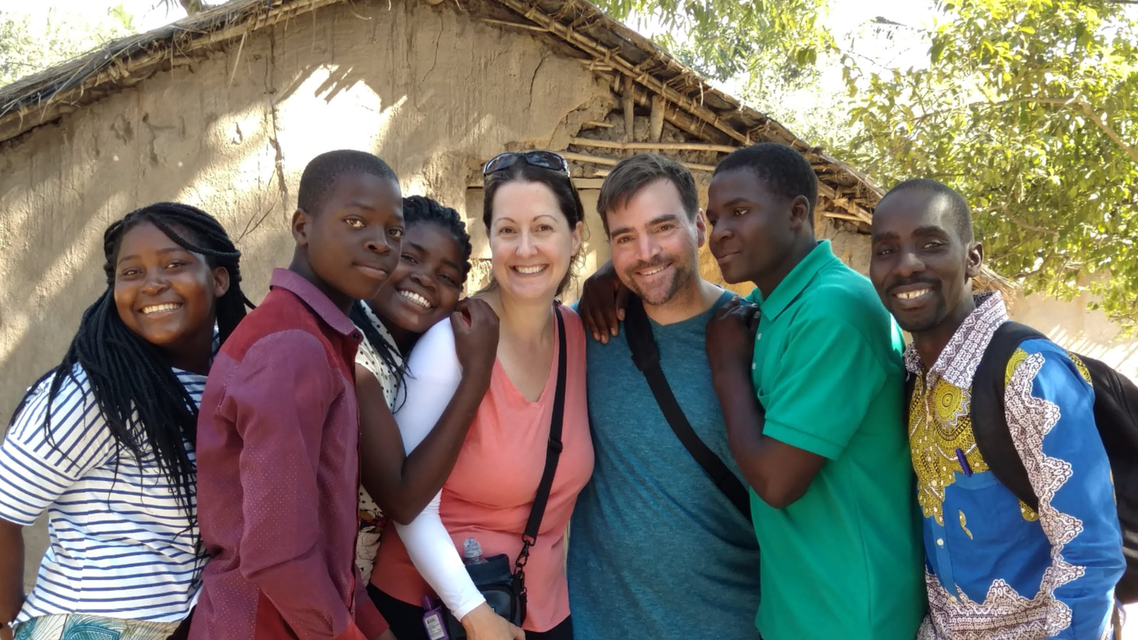 Jason and Susan with an evangelism team in front of a local church after a day of village evangelism in Mozambique.