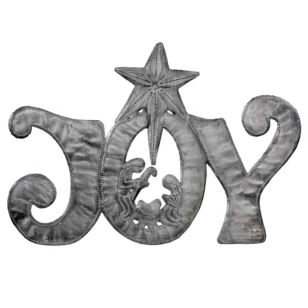 Joy Metal Art With Nativity Scene