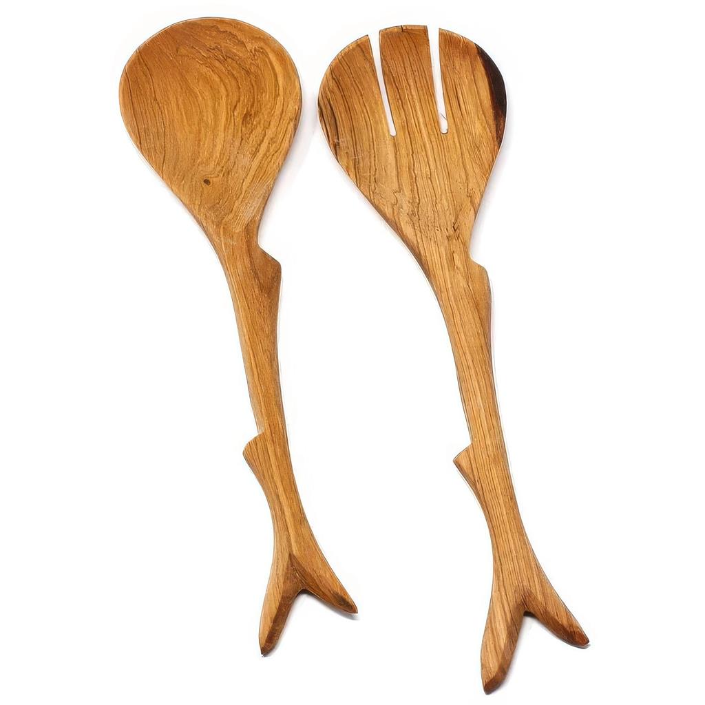 Hand-carved Olive Wood 10-Inch Twig Salad Servers