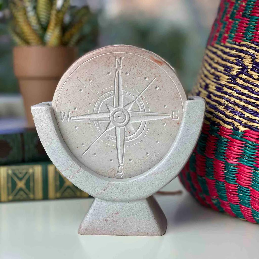 Compass Soapstone Sculpture - Light Gray