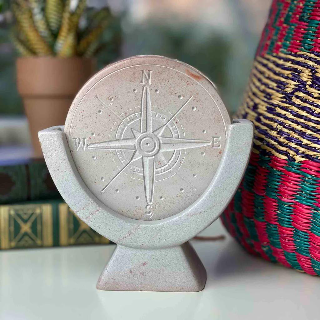 Compass Light Gray Soapstone Sculpture